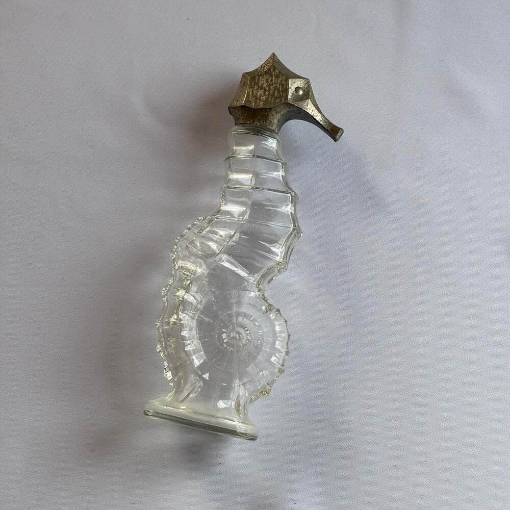 Vintage Avon Seahorse Glass Perfume Bottle with Metal Stopper